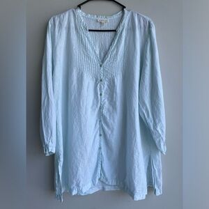 Eileen Fisher Irish Linen Pale blue-green 3/4 Sleeve Side Slit Top L